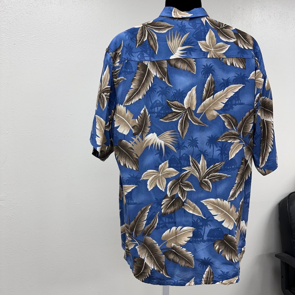Tropical Palm Leaf Hawaiian Shirt Button Up Short Sleeve Blue Size XL - Picture 7 of 9